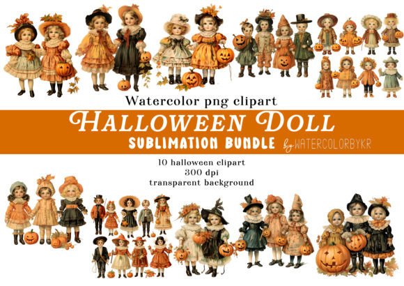 Download Watercolor Halloween Doll Bundle Clipart - Halloween doll Collection